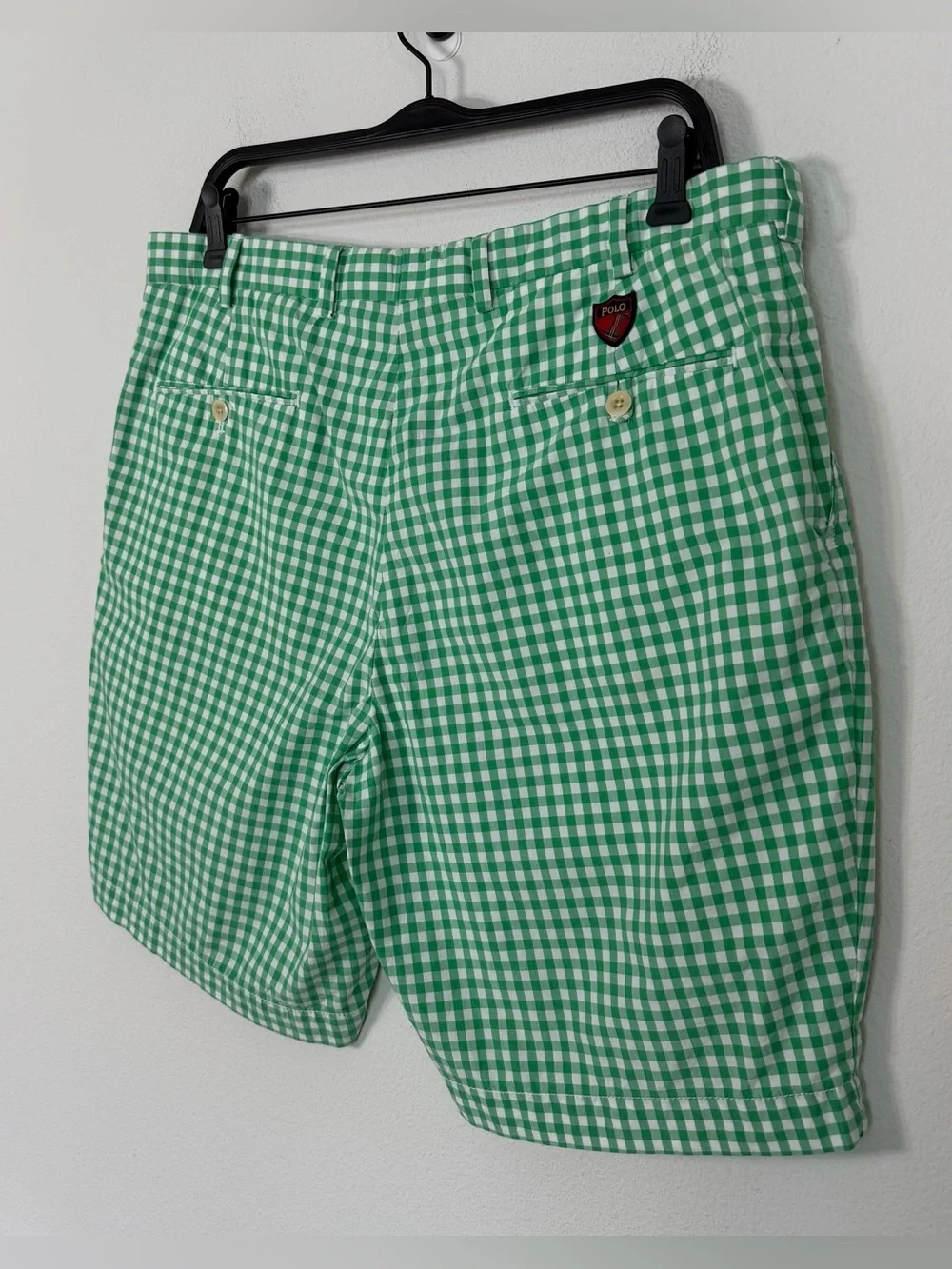Polo Golf White Green Gingham Shorts RL Preppy Size 36